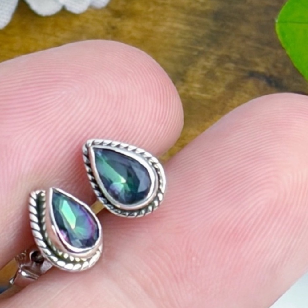 Mystic Topaz Earrings Sterling Silver 925 Green Purple Gemstone Stud Post